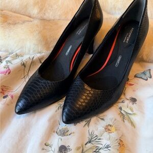 Rockport Black Textured Snakeskin Heels for Women 8.5